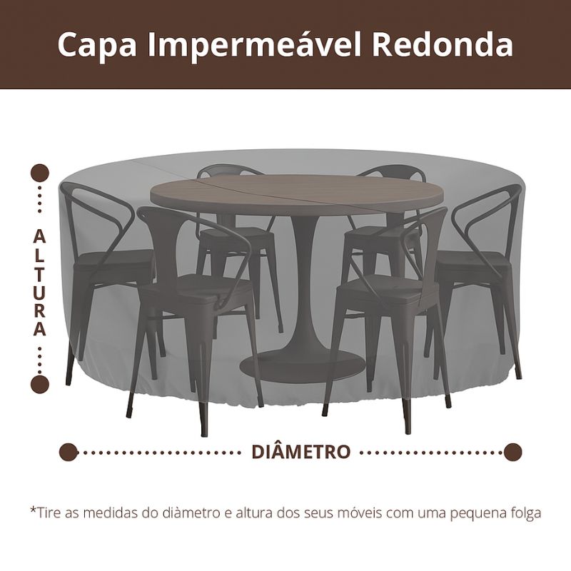 Capa Impermeável Redonda para Mesa e Cadeiras Externas