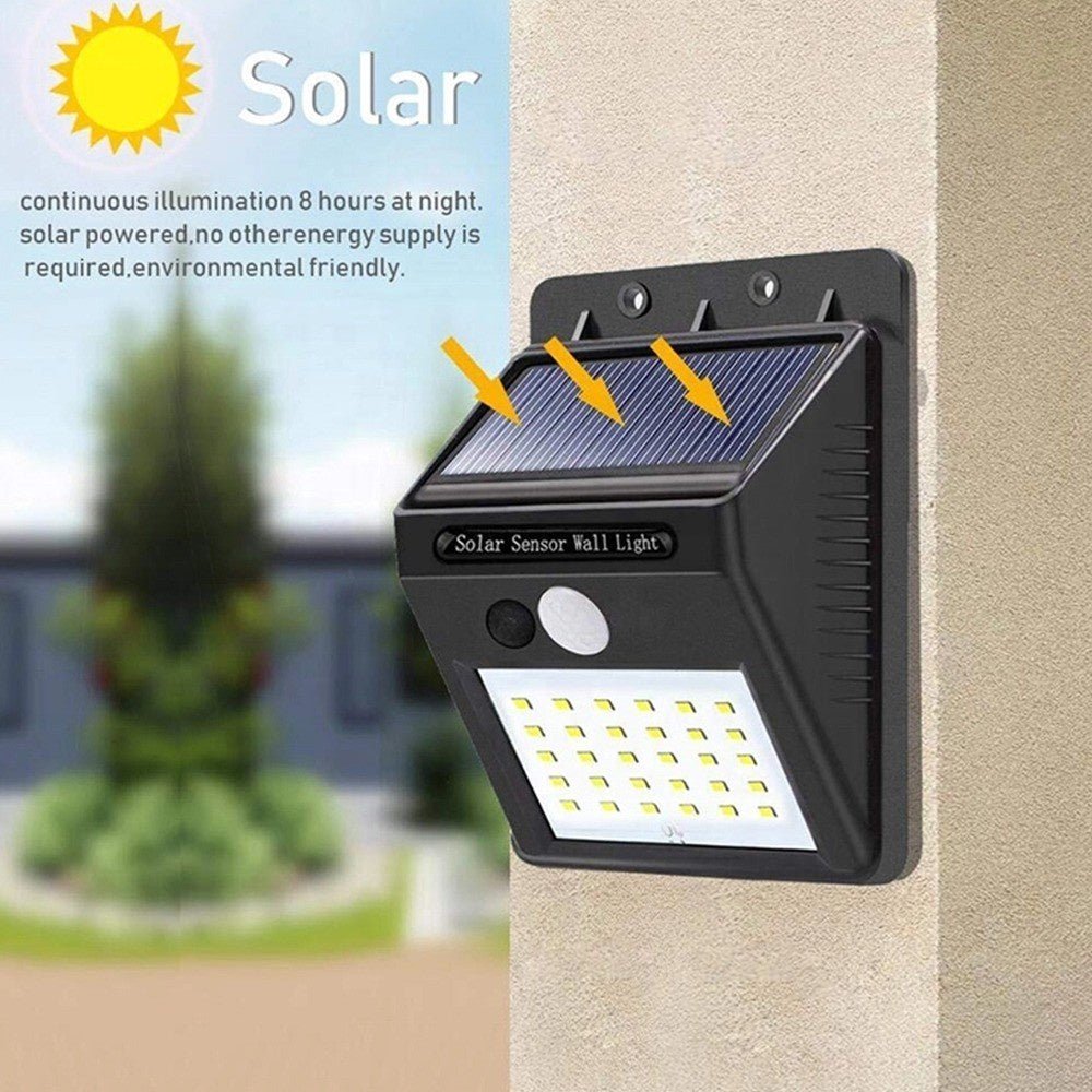 Luminária de Parede Led com Sensor de Presença e Energia Solar - 30 Leds