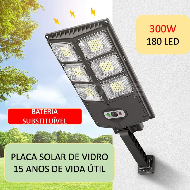 Luminária Solar 300W Externa com Sensor e Controle Remoto