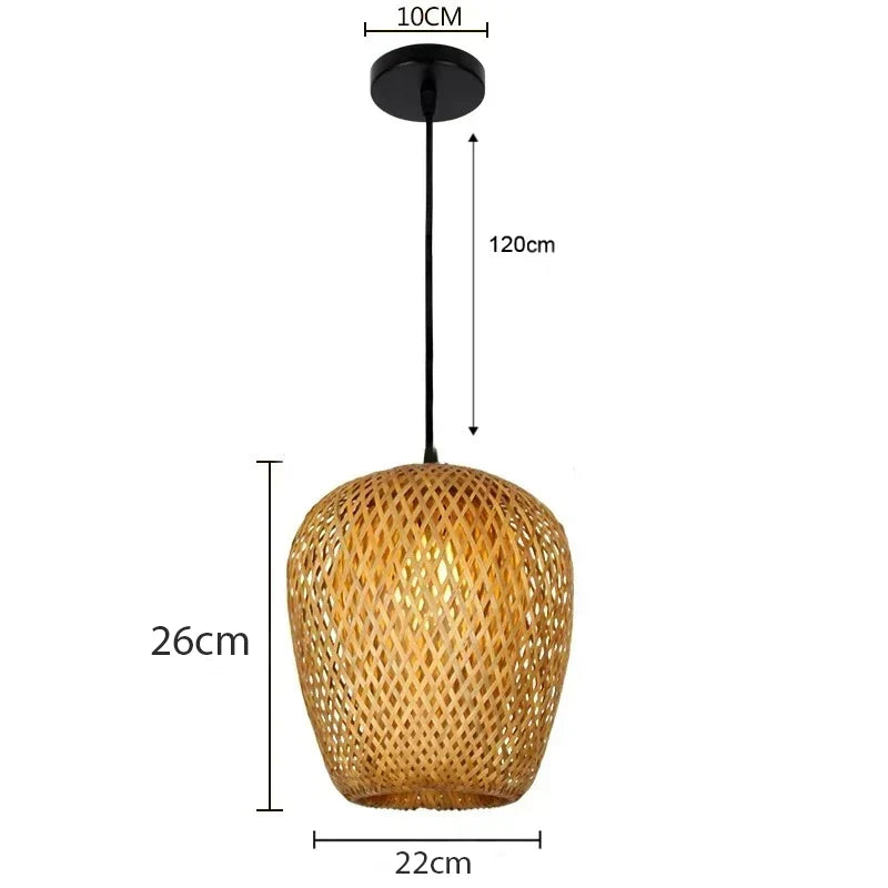 Luminária Pendente de Bambu Natural iluminando um espaço contemporâneo com elegância rústica