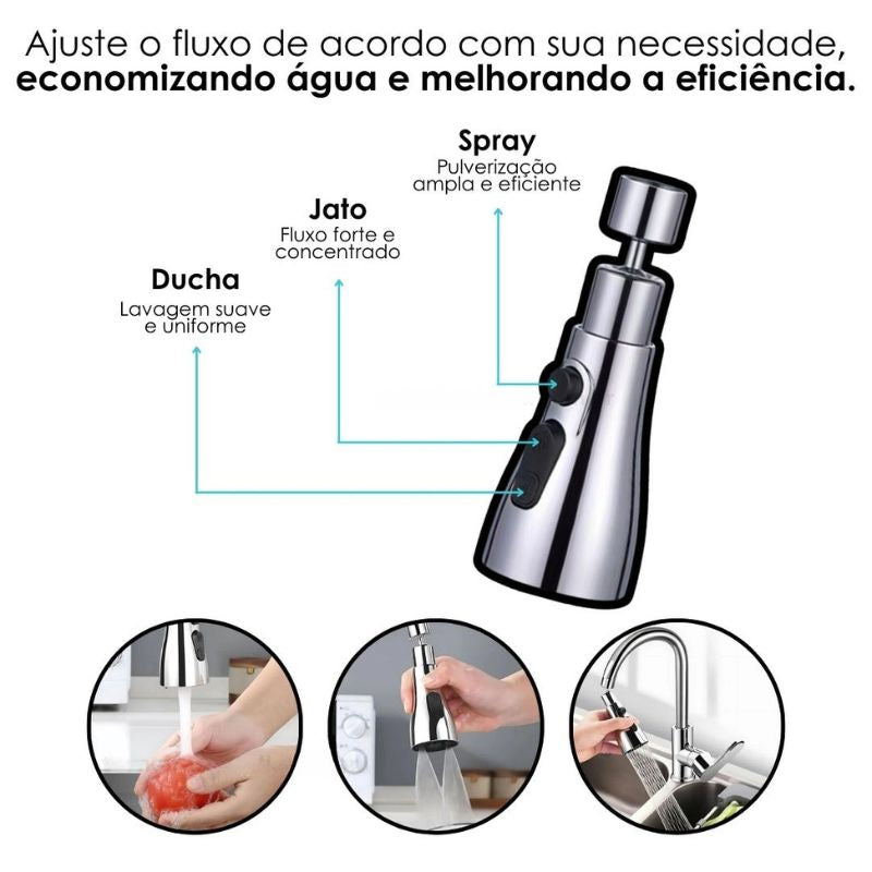 Bico de Torneira Universal 360º com 3 Modos de Água Powerstill