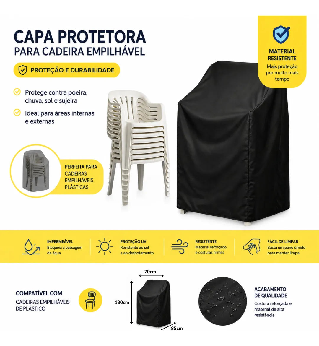 Capa Impermeável Protetora para Cadeiras de Plástico Empilhadas