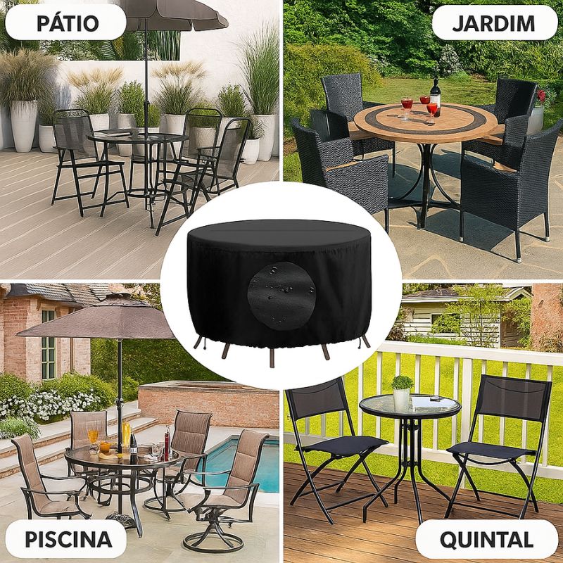 Capa Impermeável Redonda para Mesa e Cadeiras Externas