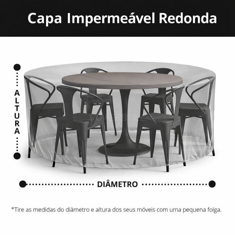 Capa Impermeável Redonda para Mesa e Cadeiras Externas