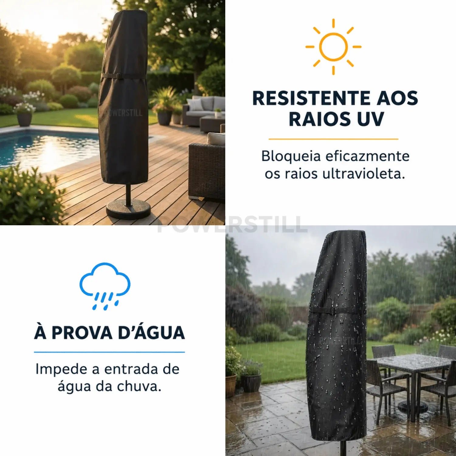 Capa Impermeável para Guarda-Sol e Ombrelone Lateral até 3m Powerstill