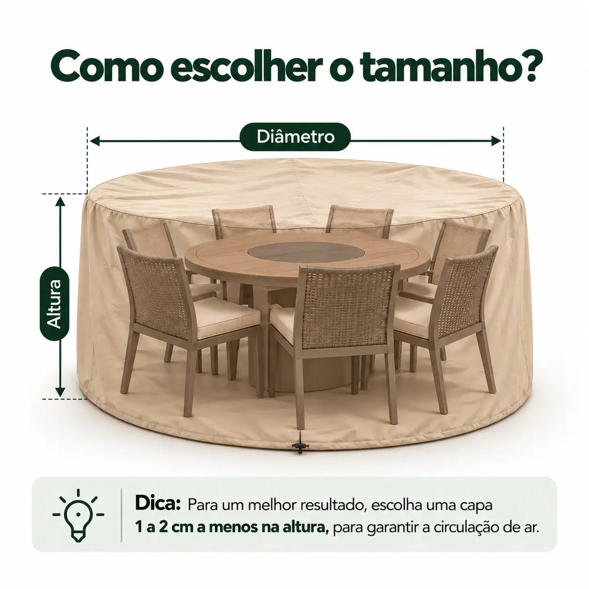 Capa redonda bege para conjunto de mesa externa