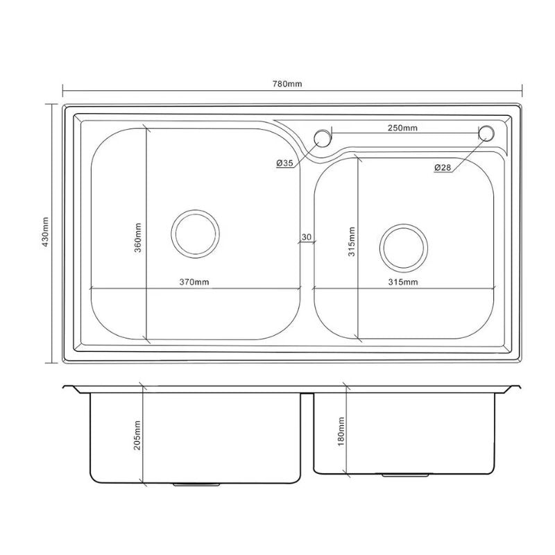 Cuba Dupla para Cozinha Gourmet Aço Inox C/Acessórios 78x43