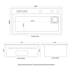 Cuba Cozinha Gourmet C/ Ducha Horizontal Torneira Flexível