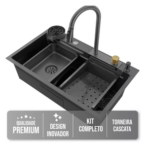 Cuba Cozinha Gourmet Cascata Torneira Lavador Copos Preto