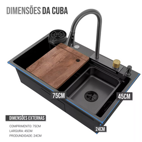 Cuba Cozinha Gourmet Cascata Torneira Lavador Copos