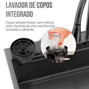 Cuba Cozinha Gourmet Cascata Torneira Lavador Copos Preto