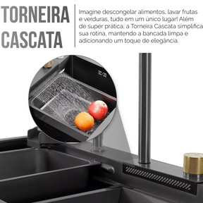 Cuba Cozinha Gourmet Cascata Torneira Lavador Copos Preto