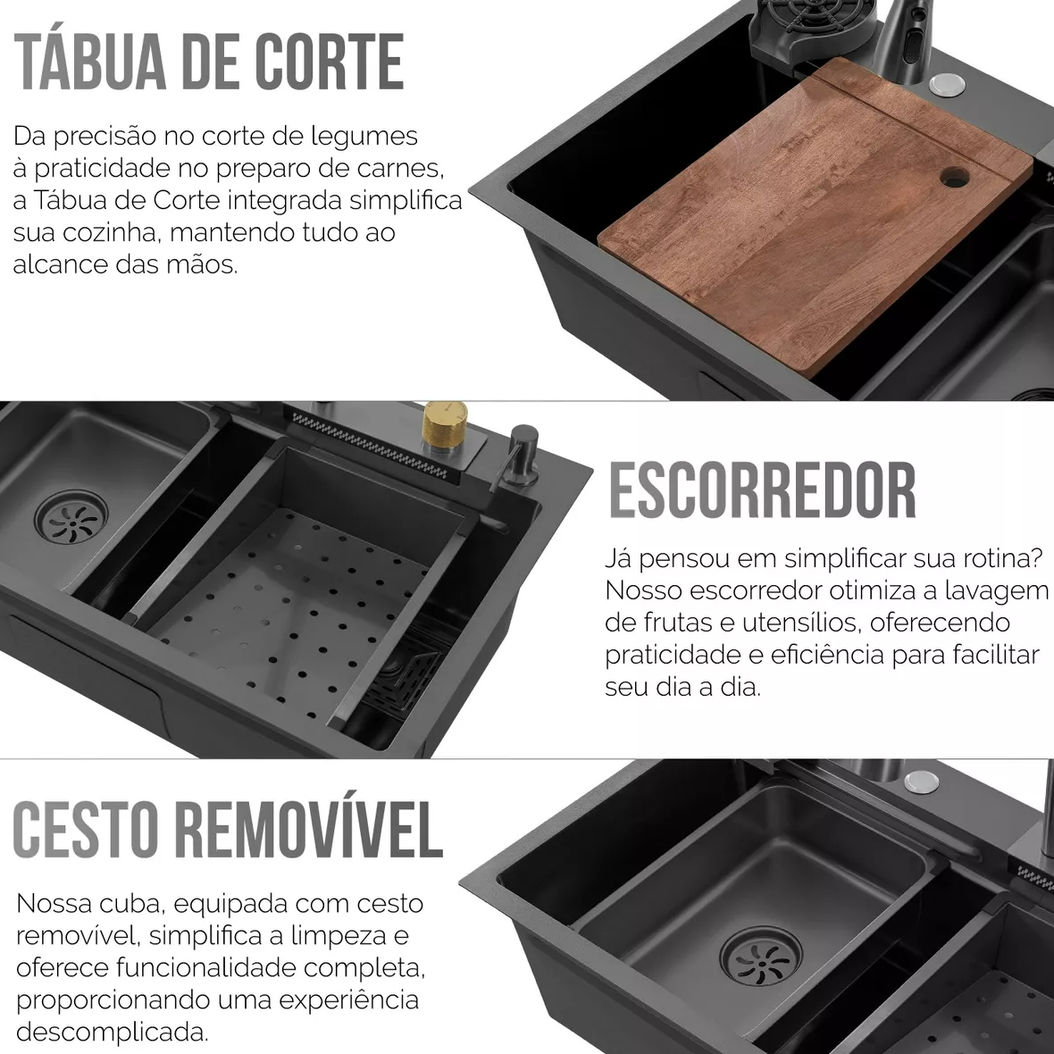 Cuba Cozinha Gourmet Cascata Torneira Lavador Copos