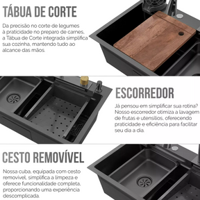Cuba Cozinha Gourmet Cascata Torneira Lavador Copos