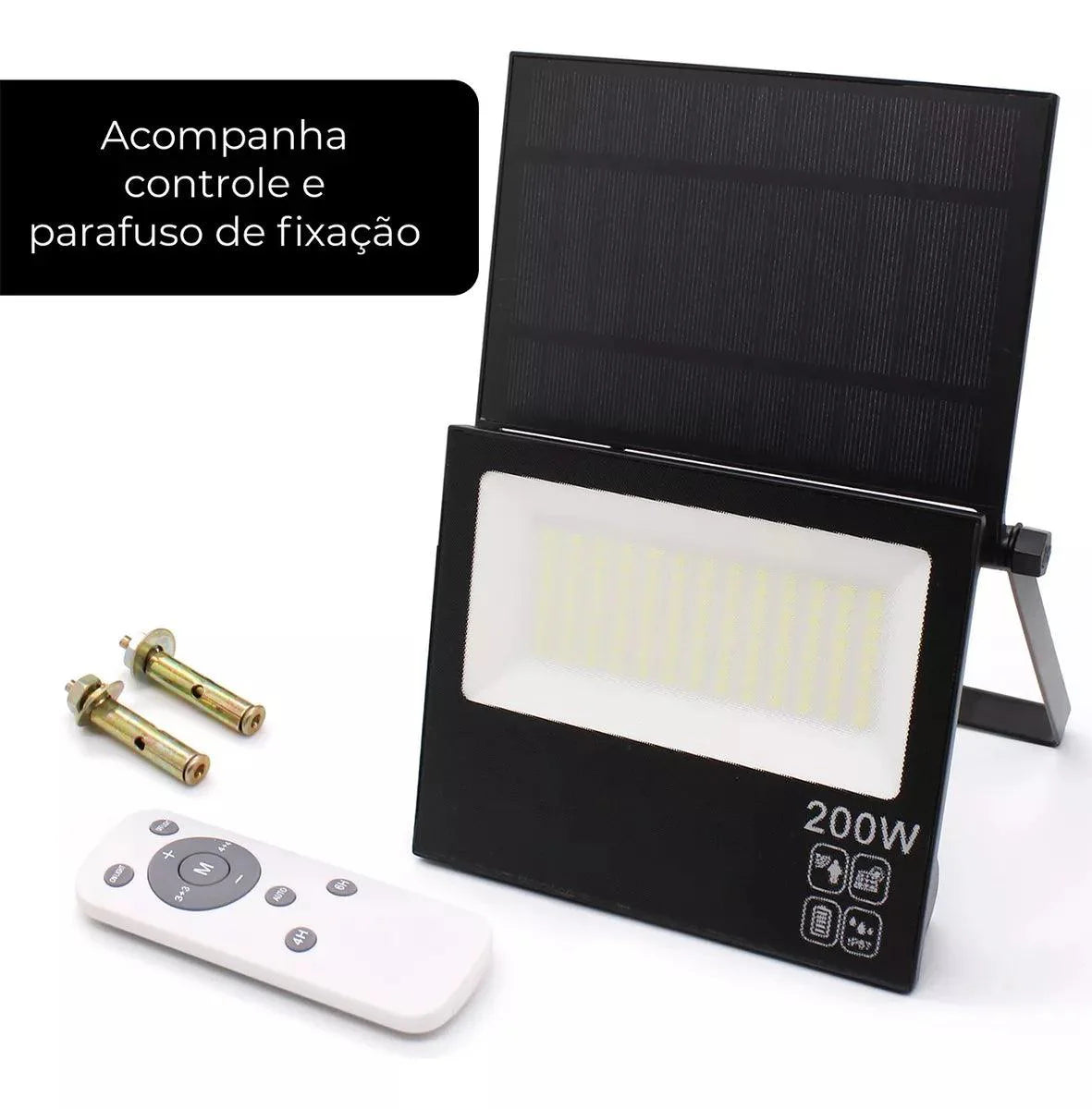 Refletor LED Solar 200W IP67 Placa Ajustável