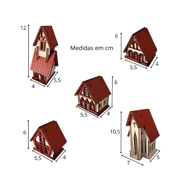 Decoração de Natal Vila de casas 5 peças