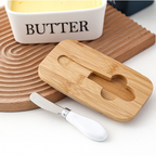 Porta Manteiga de Cerâmica e Tampa de Bambu