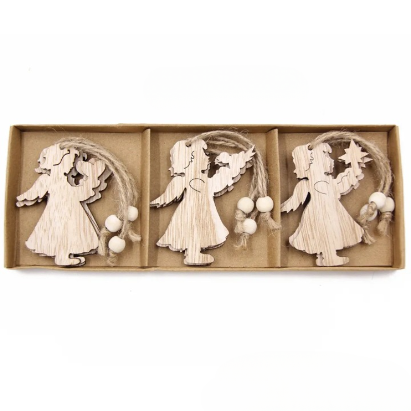 Pingentes De Natal em Madeira 12 unidades