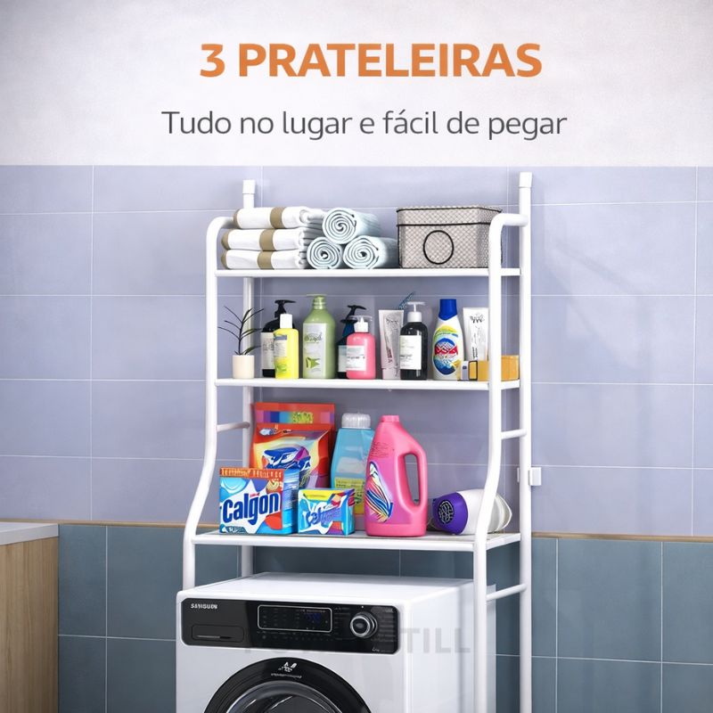 Estante Organizadora para Banheiro e Lavanderia em Aço - 3 Níveis