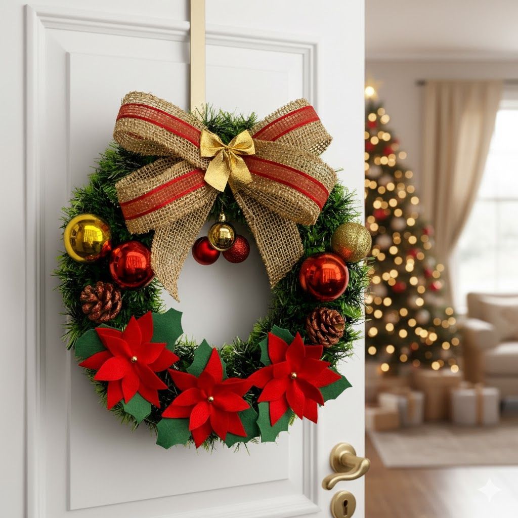 Guirlanda de Natal Grande 40cm Artesanal Luxo + Brinde