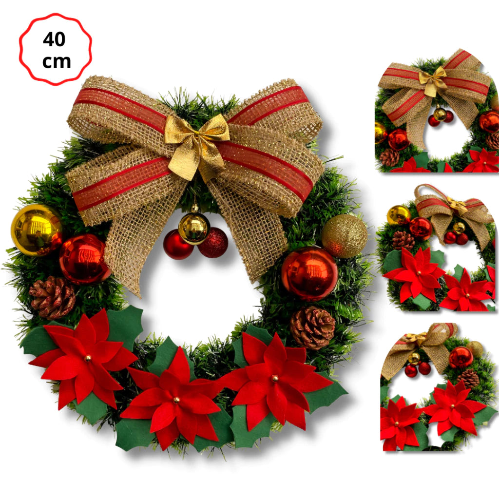 Guirlanda de Natal Grande 40cm Artesanal Luxo + Brinde