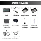 Cuba de Cozinha Gourmet Cascata com Torneiras e Acessórios 75 x 45 cm