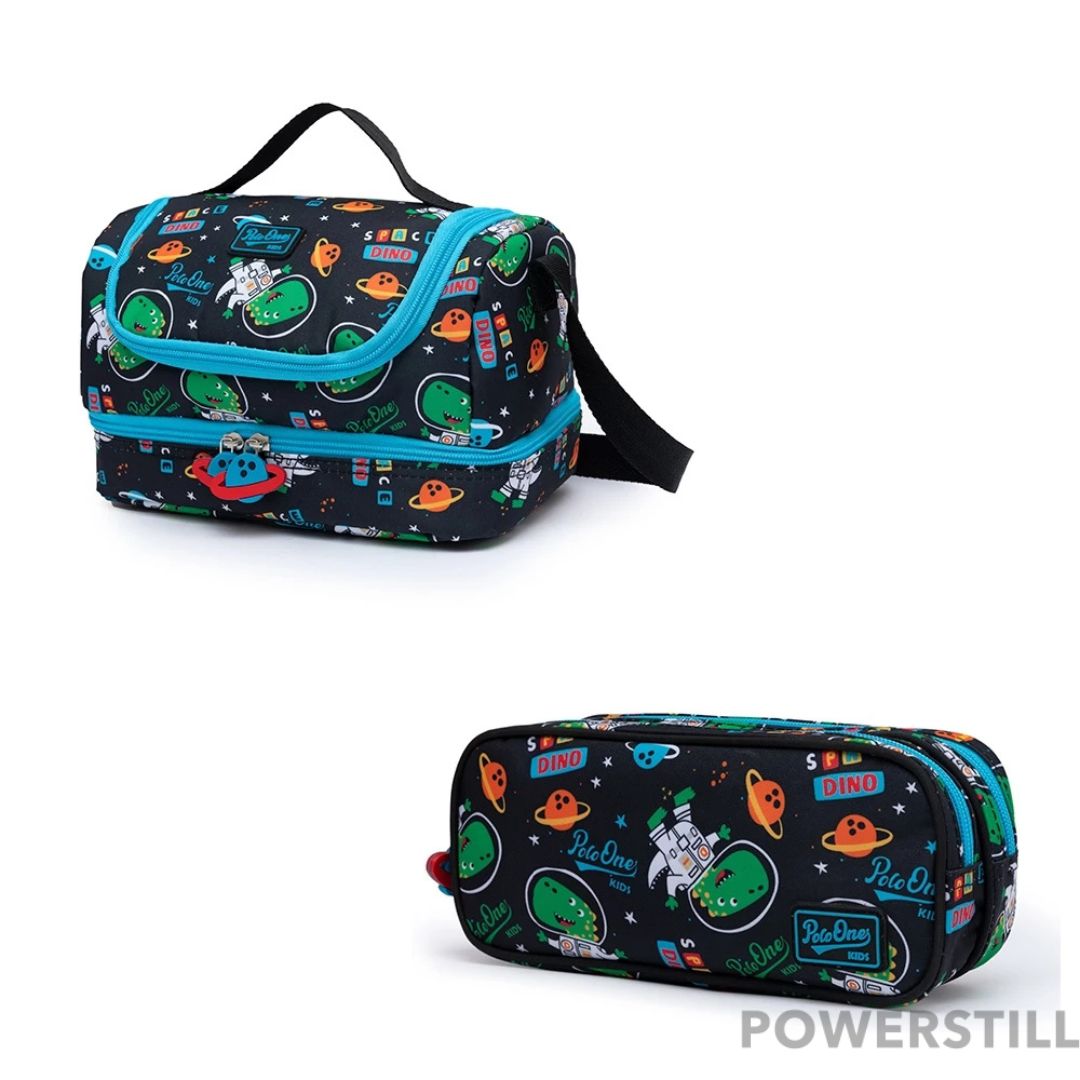Aventura escolar garantida com o Kit Mochila Dino Espacial de Rodinhas. Inclui lancheira térmica e estojo. Resistente, prático e ideal para meninos. Compre já!