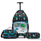 Aventura escolar garantida com o Kit Mochila Dino Espacial de Rodinhas. Inclui lancheira térmica e estojo. Resistente, prático e ideal para meninos. Compre já!