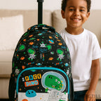 Aventura escolar garantida com o Kit Mochila Dino Espacial de Rodinhas. Inclui lancheira térmica e estojo. Resistente, prático e ideal para meninos. Compre já!