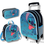 Kit escolar completo Lilo & Stitch com mochila de rodinha ergonômica, lancheira térmica e estojo duplo. Durabilidade e magia para sua filha.