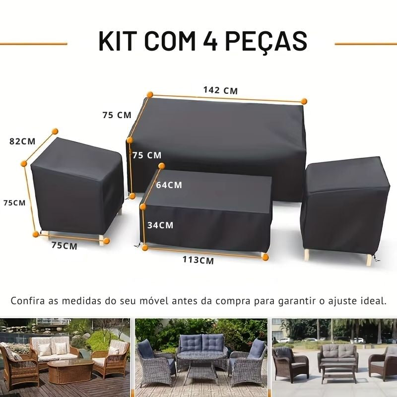 Kit 4 Peças Capa Impermeável para Móveis de Jardim