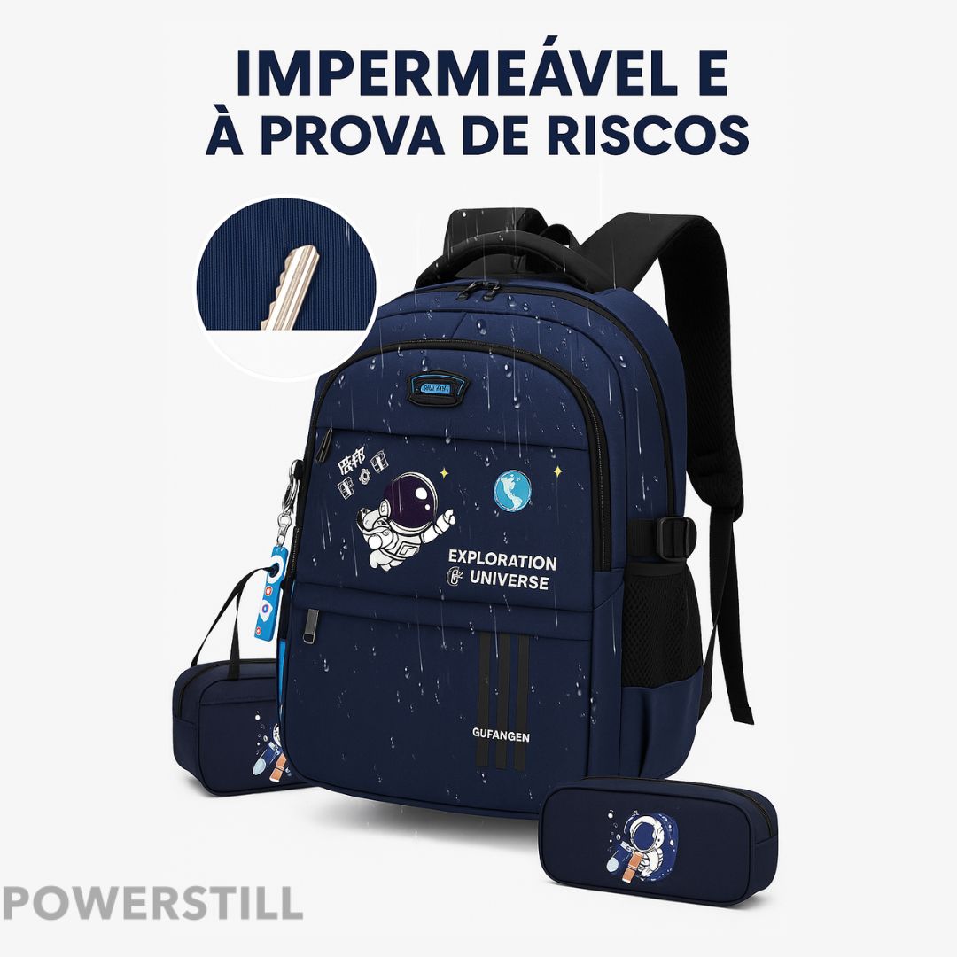 Prepare seu filho para a escola com o Kit Mochila Astronauta. Design 3D, lancheira térmica e estojo. Resistente e perfeito para meninos. Clique e compre já!