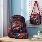 Transforme o volta às aulas! Kit Mochila 3D (Alto Relevo) + Lancheira Térmica + Estojo. Durabilidade, conforto e o super-poder que seu filho merece.