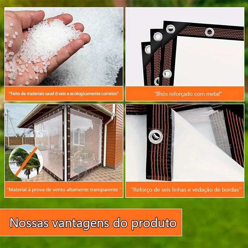 Lona Transparente PVC Reforçada Impermeável para Varanda e Garagem