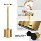 Luminária de Mesa LED Recarregável Sem Fio Metal