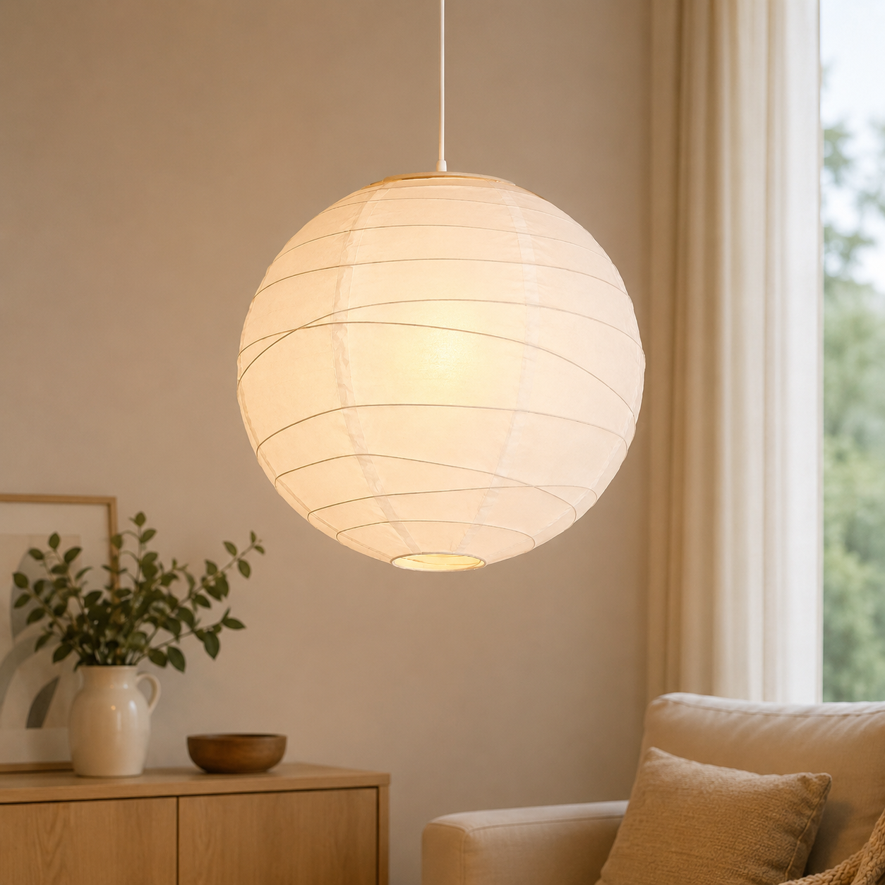Luminária Pendente Japandi em Papel de Arroz Design Minimalista