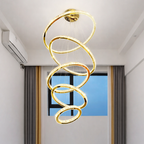 Lustre Pendente 5 Anéis LED 96W Dourado Duplo Bivolt Branco Quente