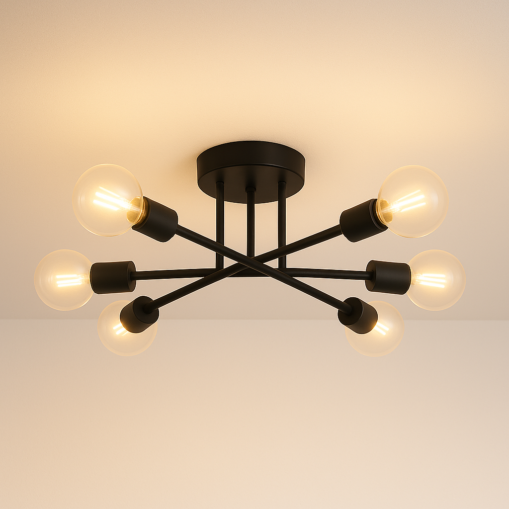 Lustre Moderno Dourado 6 Lâmpadas