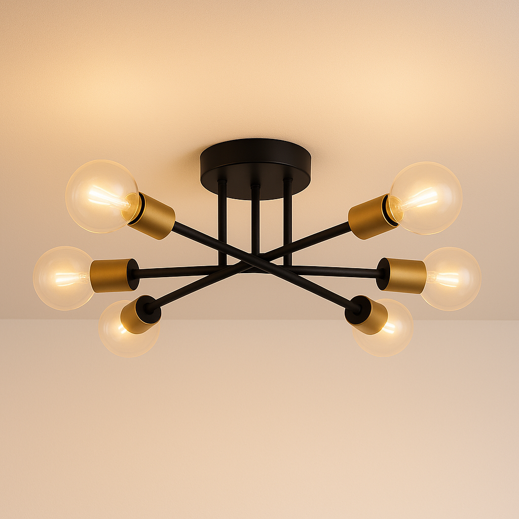 Lustre Moderno Dourado 6 Lâmpadas