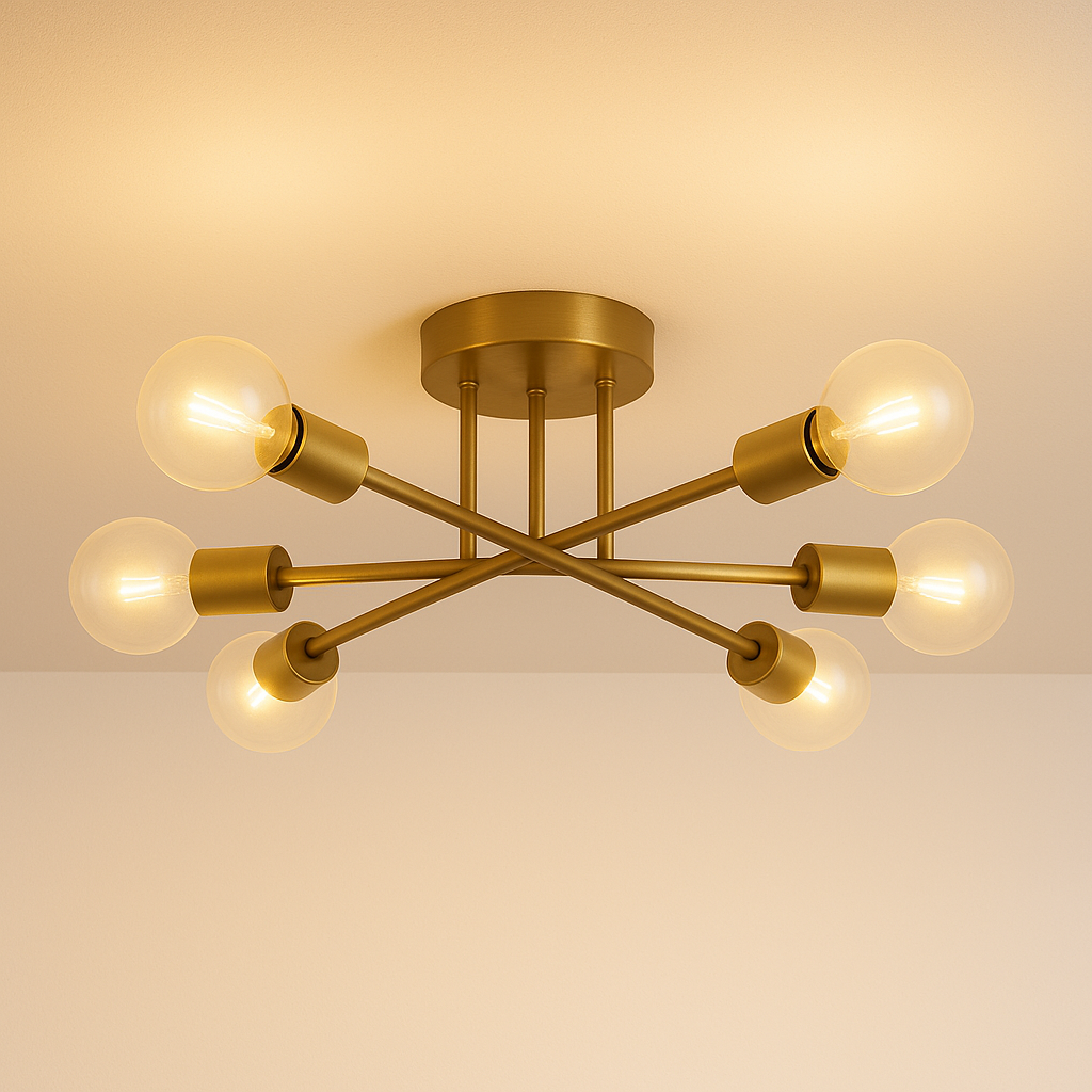 Lustre Moderno Dourado 6 Lâmpadas