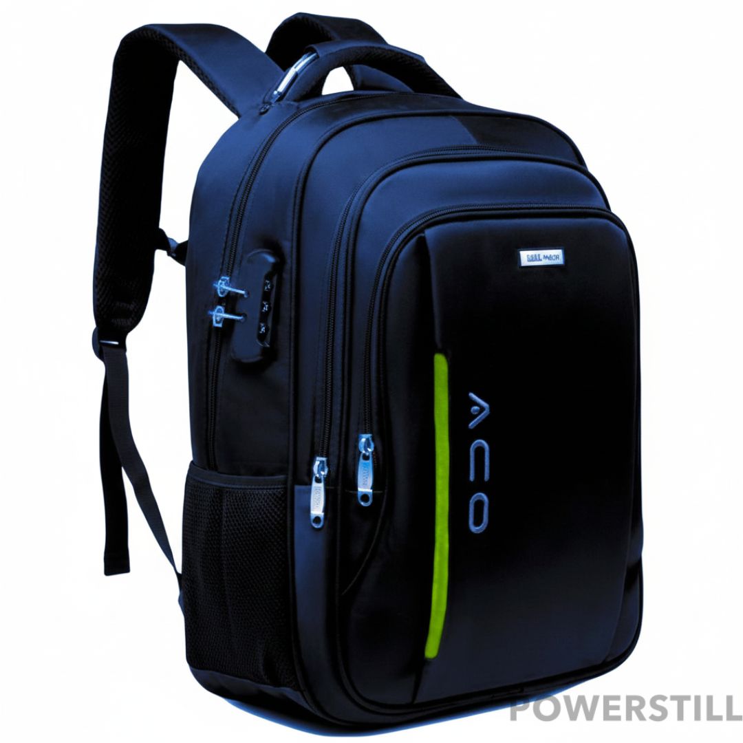 Garanta segurança e praticidade com a Mochila ACO. Com senha, USB, fone, impermeável e para notebook 17". Perfeita para trabalho, faculdade e viagens.