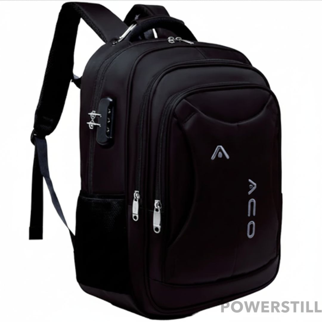 Garanta segurança e praticidade com a Mochila ACO. Com senha, USB, fone, impermeável e para notebook 17". Perfeita para trabalho, faculdade e viagens.
