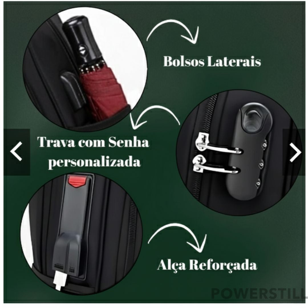 Garanta segurança e praticidade com a Mochila ACO. Com senha, USB, fone, impermeável e para notebook 17". Perfeita para trabalho, faculdade e viagens.