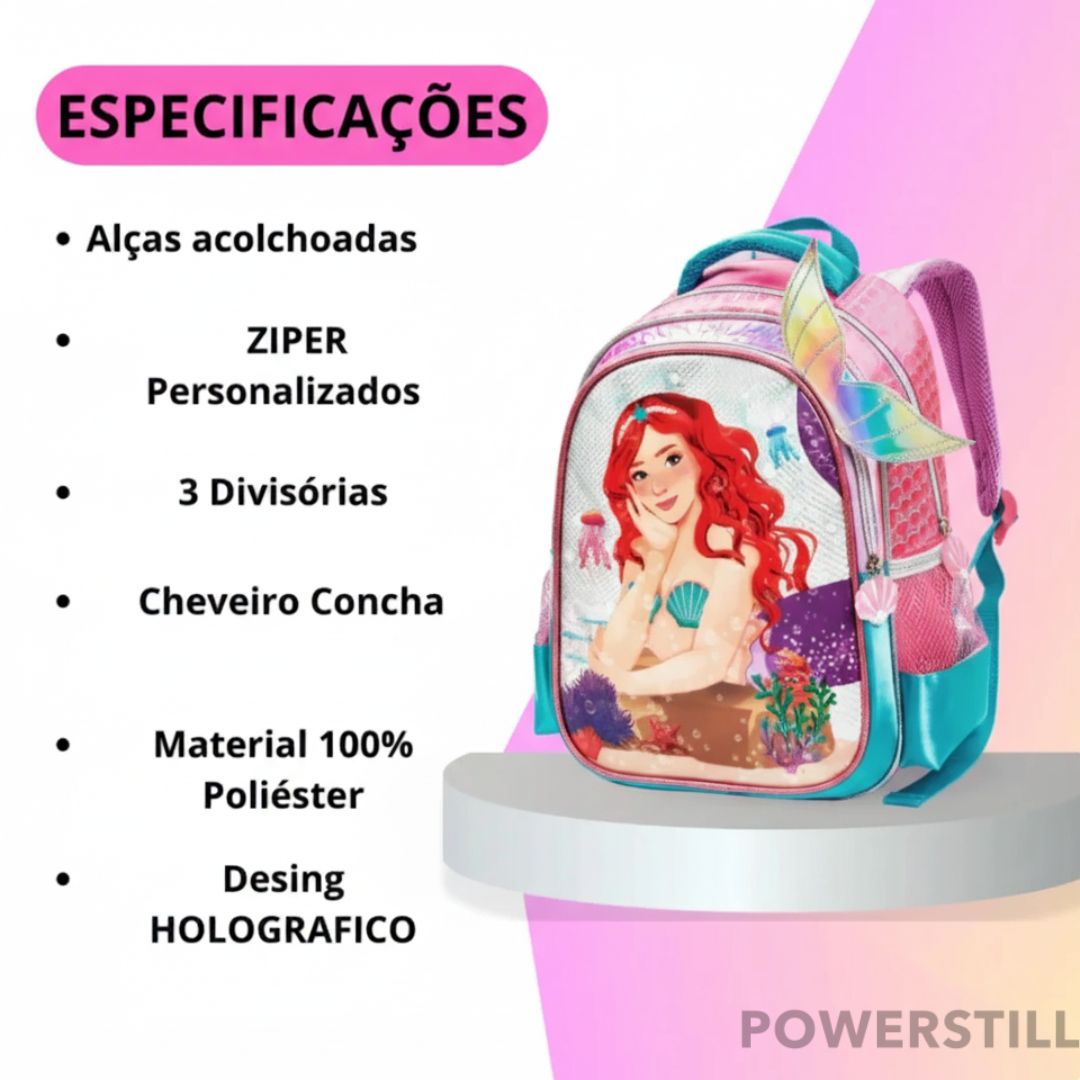 Mochila Princesas. Conforto, durabilidade e o brilho para sua filha. Garanta a volta às aulas mais mágica e feliz. Compre agora!