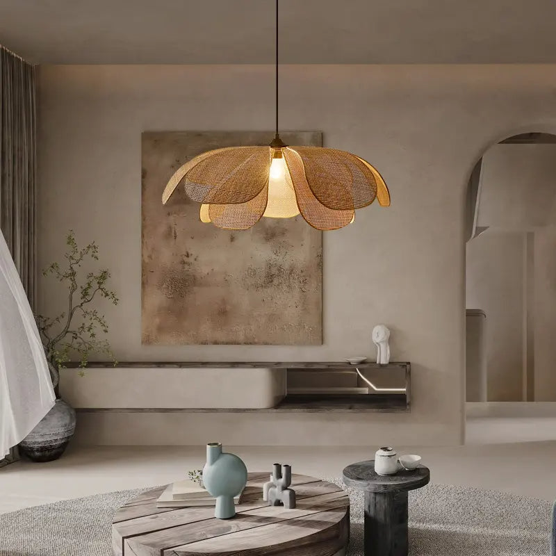 Pendente Rústico de Rattan Petal