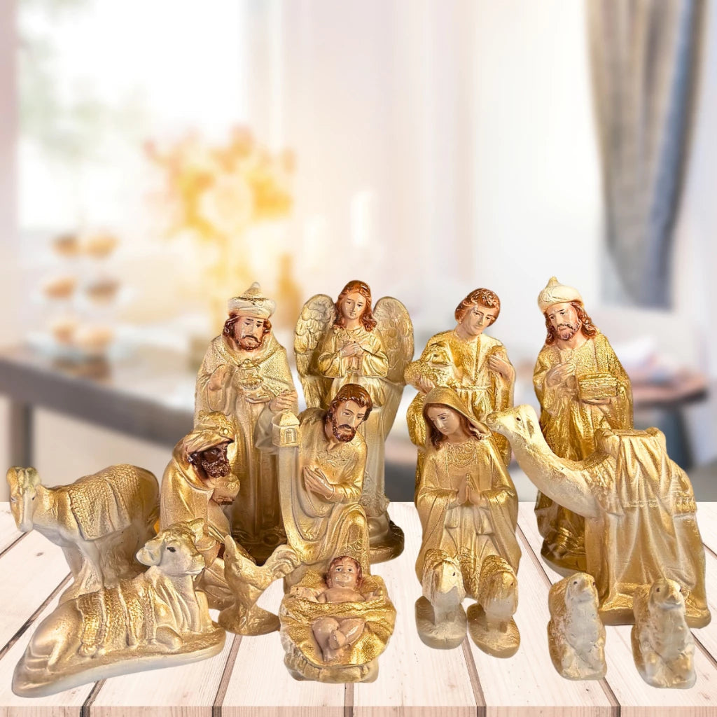 Presépio de Natal Completo 16 Peças 20cm em Gesso Resinado Artesanal