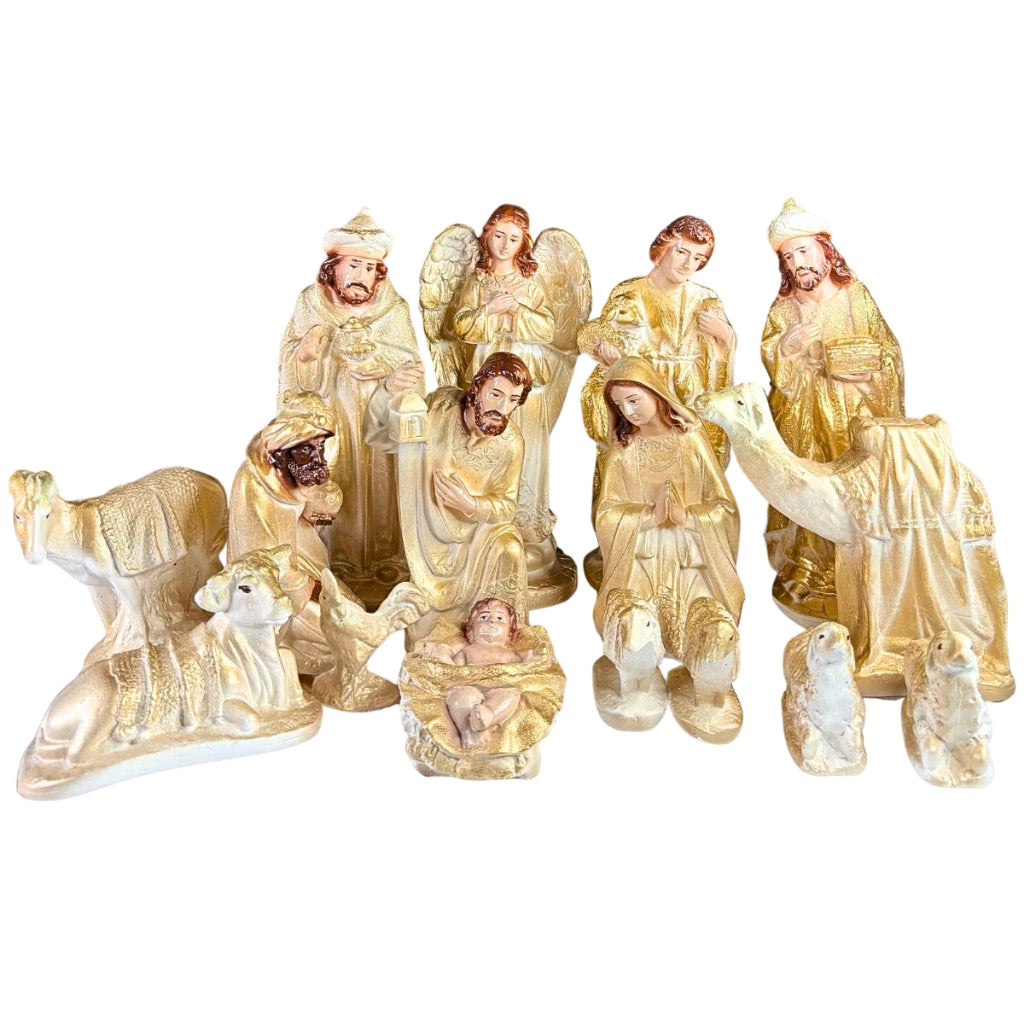 Presépio de Natal Completo 16 Peças 20cm em Gesso Resinado Artesanal