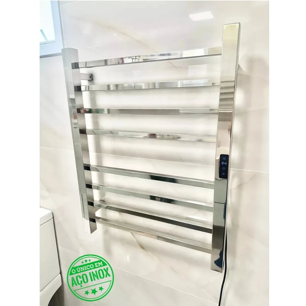 Toalheiro Elétrico Térmico Inox 304 Polido Timer Digital 2 Toalhas
