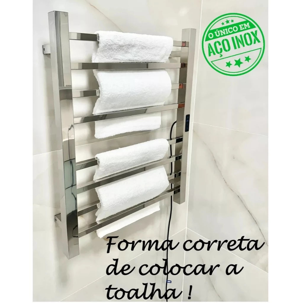 Toalheiro Elétrico Térmico Inox 304 Polido Timer Digital 2 Toalhas