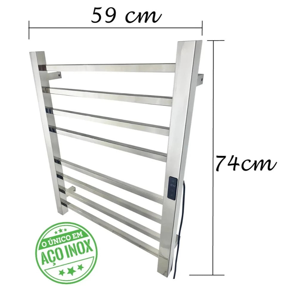 Toalheiro Elétrico Térmico Inox 304 Polido Timer Digital 2 Toalhas